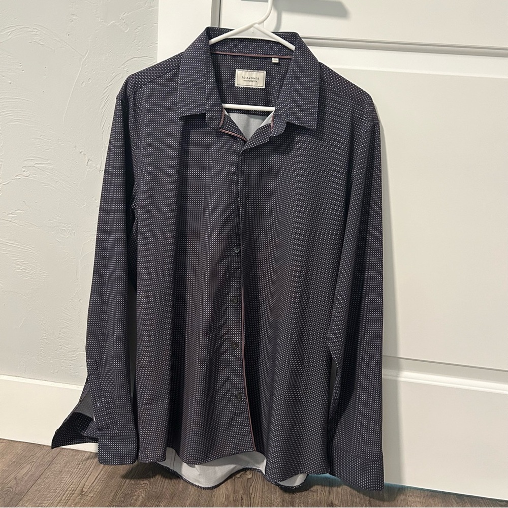 7 diamonds Navy Blue Dress Shirt 4 way stretch size Large